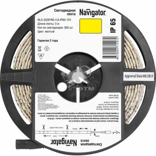 Лента светодиодная LEDх60/м 5м 4.8w/m 12В IP65 желтый