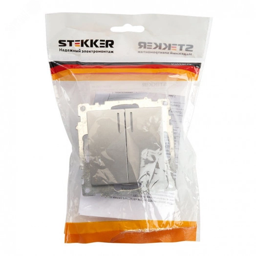 Выключатель 2-клавишный c индикатором (механизм) 250В, 10А, серия Катрин, серебро