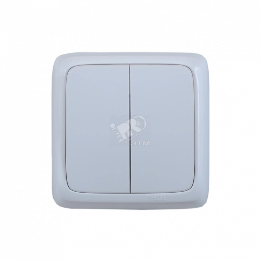 Выключатель двухклавишный наружный с изоляционной пластиной белый 16А