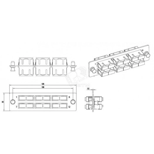Панель для FO-19B* с 6 SC duple* адаптерами 12 волокон одномод 120*32 мм адаптеры а синий blue