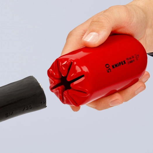 Колпачок защитный самофиксирующийся для кабелей VDE 1000V диэлектрический внутренний 50мм L=130мм предохраняет от прикосновения к неизолированныеованным проводникам находящимся под напряжением