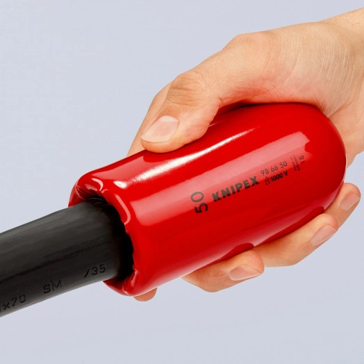 Колпачок защитный самофиксирующийся для кабелей VDE 1000V диэлектрический внутренний 50мм L=130мм предохраняет от прикосновения к неизолированныеованным проводникам находящимся под напряжением