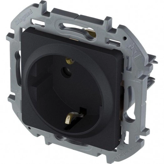 Механизм розетки 1-м СП Inspiria 16А IP20 250В 2P+E защ. шторки немецк. стандарт антрацит Leg 673733