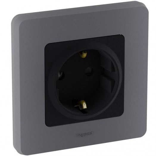 Механизм розетки 1-м СП Inspiria 16А IP20 250В 2P+E защ. шторки немецк. стандарт антрацит Leg 673733