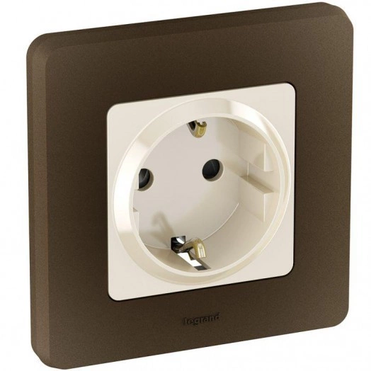 Механизм розетки 1-м СП Inspiria 16А IP20 250В 2P+E защ. шторки немецк. стандарт сл. кость Leg 673731