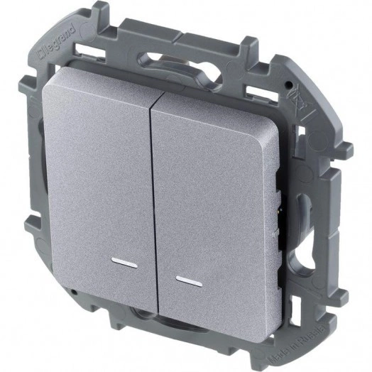 Механизм выключателя 2-кл. Inspiria 10А IP20 250В 10AX с подсветкой / индикацией алюм. Leg 673632