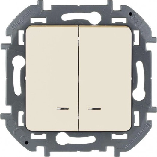 Механизм выключателя 2-кл. Inspiria 10А IP20 250В 10AX с подсветкой / индикацией сл. кость Leg 673631