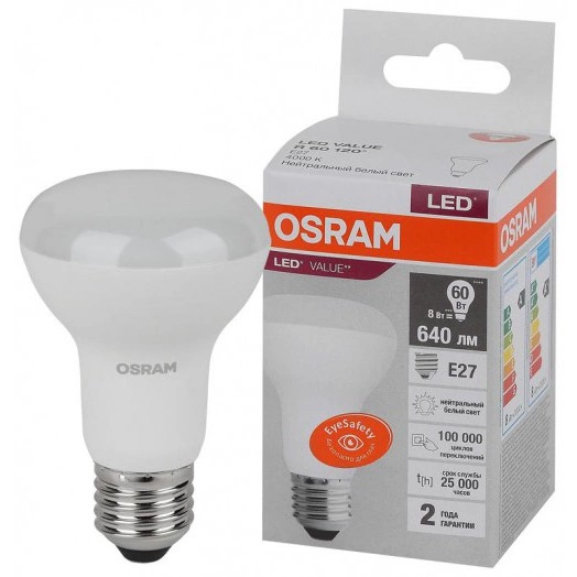 Лампа светодиодная LED Value LVR60 8SW/840 грибовидная матовая E27 230В 10х1 RU OSRAM 4058075581913