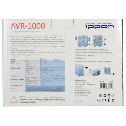 Стабилизатор напряжения AVR-1000 600Вт 1000В.А IPPON 551688