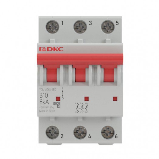 Выключатель автоматический модульный 3п D 10А 10кА YON MD63 DKC MD63-3D10-10