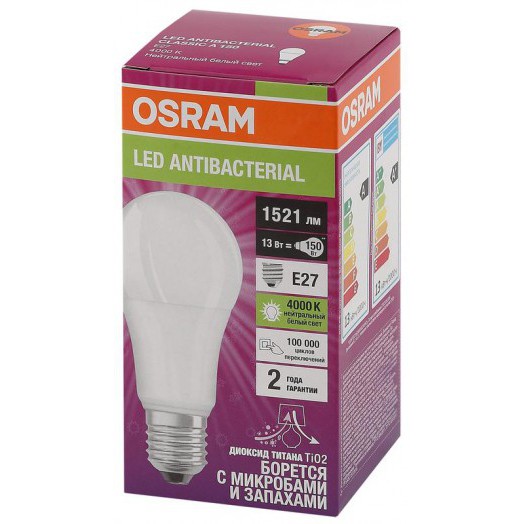 Лампа светодиодная LED Antibacterial 13Вт A грушевидная матовая 4000К нейтр. бел. E27 1521лм 220-240В угол пучка 200град. бактерицидн. покрыт. (замена 150Вт) OSRAM 4058075561236