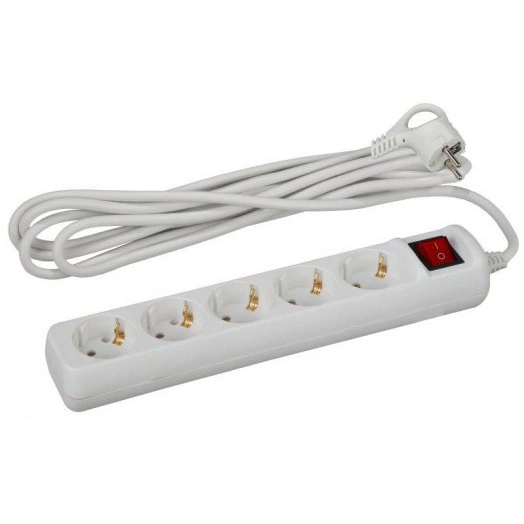 Удлинитель 5х 1.5м с заземл. с выкл. 10А ПВС 3х0.75 UX-5es-1.5m ЭРА Б0035756