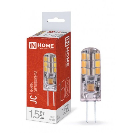 Лампа светодиодная LED-JC 1.5Вт 12В 4000К нейтр. бел. G4 150лм IN HOME 4690612035963