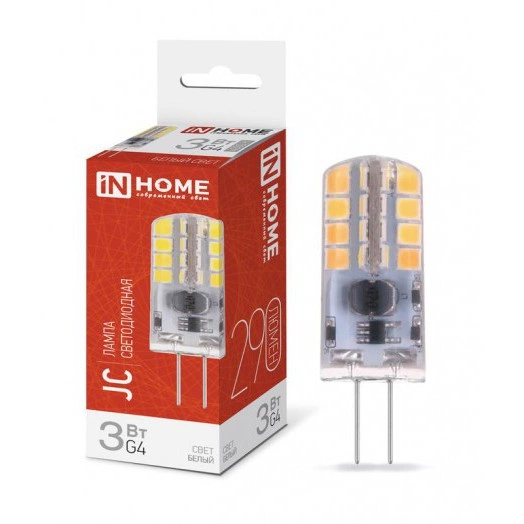 Лампа светодиодная LED-JC 3Вт 12В 4000К нейтр. бел. G4 290лм IN HOME 4690612036021