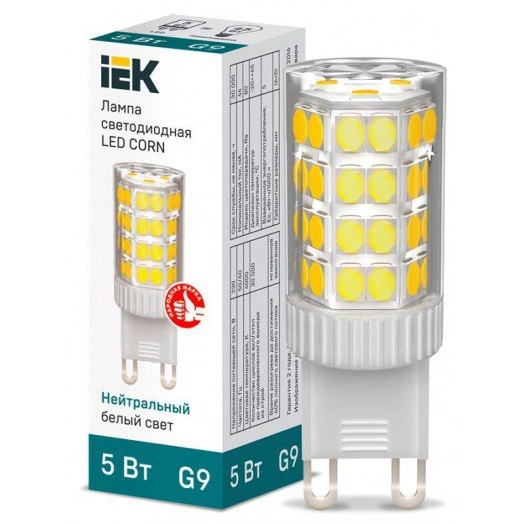 Лампа светодиодная Corn 5Вт капсульная 4000К нейтр. бел. G9 230В керамика IEK LLE-Corn-5-230-40-G9