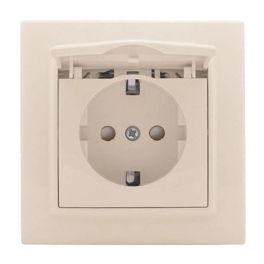 Розетка 1-м СП Минск 16А IP20 с заземл. защ. шторки с крышкой беж. EKF ERR16-029-200