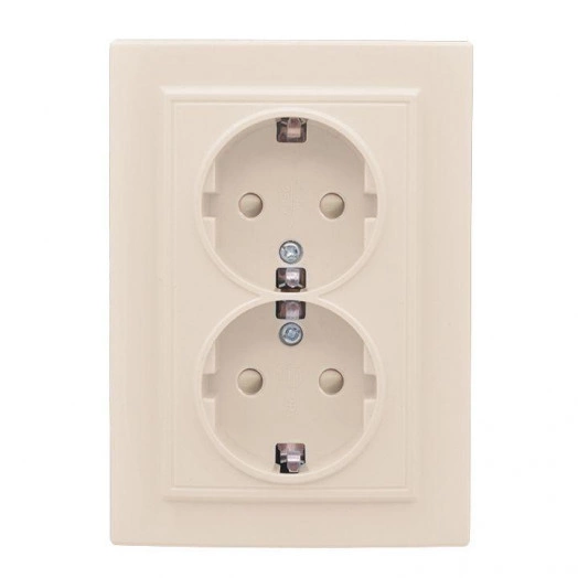Розетка 2-м СП Минск 16А IP20 с заземл. защ. шторки беж. EKF ERR16-128-200