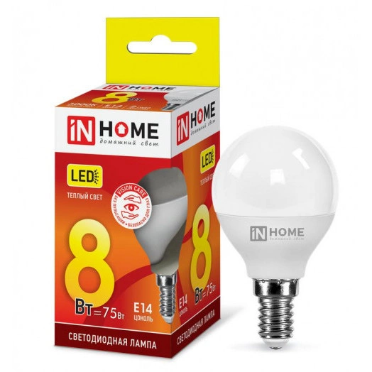 Лампа светодиодная LED-ШАР-VC 8Вт 230В E14 3000К 720лм IN HOME 4690612020549