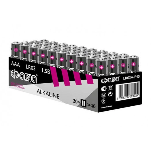 Элемент питания щелочной AAA/LR03 1.2В Alkaline Pack-40 (уп.40шт) ФАZА 5023024
