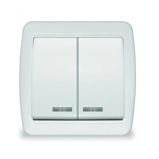 Выключатель 2-кл. ОП Клио с подсветкой 10А IP44 бел. UNIVersal К2227