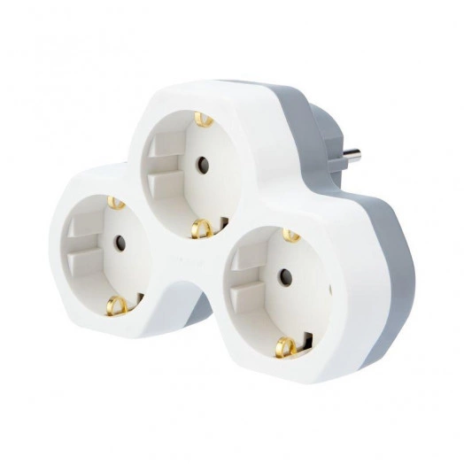 Тройник электрический 16А с заземл. и защ. шторки бел. Rexant 11-1088