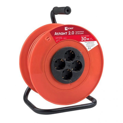 Удлинитель на катушке 4х30м с заземл.10А IP20 Атлант 2.0 ПВС 3х1 2.2кВт PROxima EKF UKA02-10-310-4-30