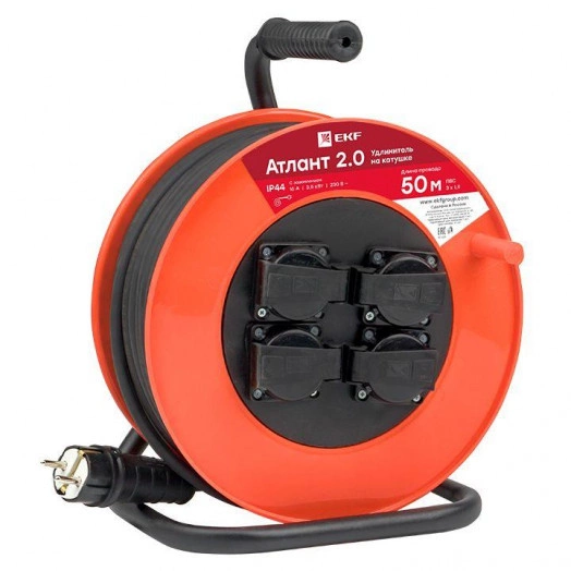Удлинитель на катушке 4х50м с заземл. 16А IP44 Атлант 2.0 ПВС 3х1.5 3.5кВт PROxima EKF UKA02-16-315-4-50-IP44 Удлинитель на катушке 4х50м с заземл. 16А IP44 Атлант 2.0 ПВС 3х1.5 3.5кВт PROxima EKF UKA02-16-315-4-50-IP44