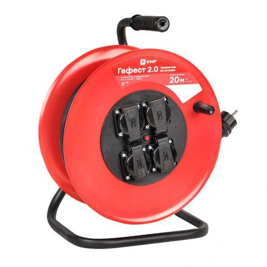 Удлинитель на катушке 4х20м с заземл. 16А IP44 Гефест 2.0 КГ 3х2.5 3.5кВт предохр. PROxima EKF UKG02-16-R325-4-20-IP44