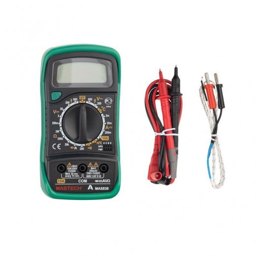 Мультиметр портативный MAS838 в кожухе с прозвонкой и измерением температуры Mastech 13-2008 Мультиметр портативный MAS838 в кожухе с прозвонкой и измерением температуры Mastech 13-2008