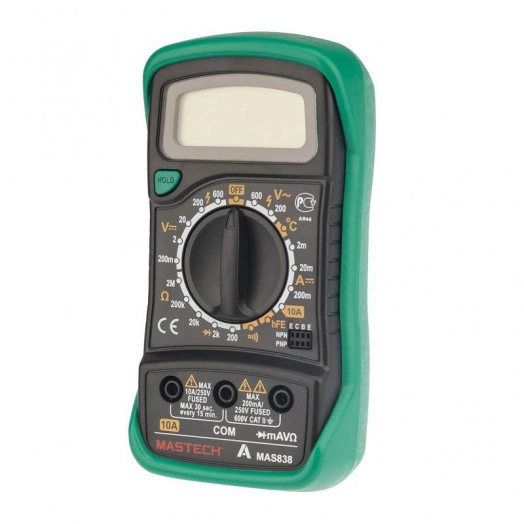 Мультиметр портативный MAS838 в кожухе с прозвонкой и измерением температуры Mastech 13-2008 Мультиметр портативный MAS838 в кожухе с прозвонкой и измерением температуры Mastech 13-2008