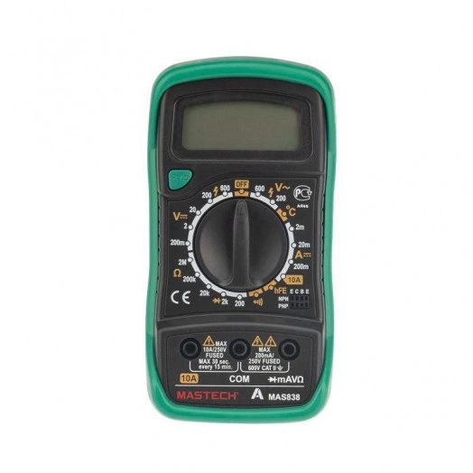 Мультиметр портативный MAS838 в кожухе с прозвонкой и измерением температуры Mastech 13-2008 Мультиметр портативный MAS838 в кожухе с прозвонкой и измерением температуры Mastech 13-2008