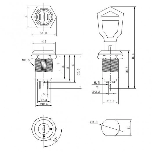 Выключатель ключ d12 250В 0.5А (2с) ON-OFF Rexant 36-4470