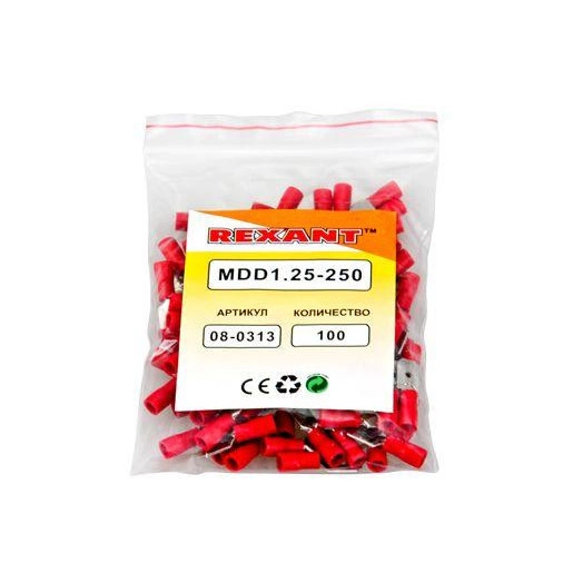 Клемма плоская изол. (штекер) (VM 1.25-250) REXANT 08-0313 Клемма плоская изол. (штекер) (VM 1.25-250) REXANT 08-0313