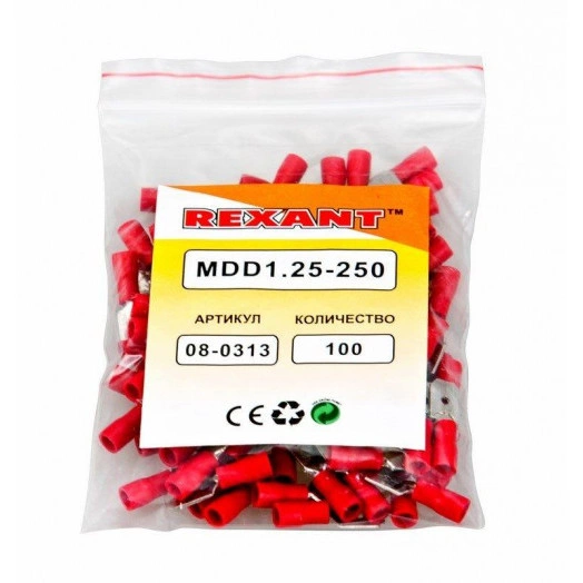 Клемма плоская изол. (штекер) (VM 1.25-250) REXANT 08-0313 Клемма плоская изол. (штекер) (VM 1.25-250) REXANT 08-0313