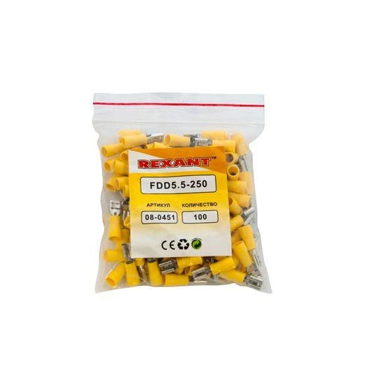 Клемма плоская изол. (гнездо) (VF 5.5-250) REXANT 08-0451 Клемма плоская изол. (гнездо) (VF 5.5-250) REXANT 08-0451