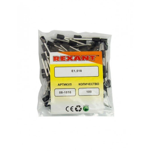 Наконечник штыревой втулочный изолир. (НШВИ F-18мм) 18ммх1.5кв.мм (E1518) черный REXANT 08-1816 Наконечник штыревой втулочный изолир. (НШВИ F-18мм) 18ммх1.5кв.мм (E1518) черный REXANT 08-1816
