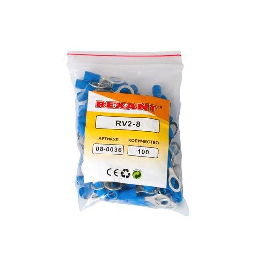 Наконечник кольцевой изолированный (НКИ d8.4мм) 1.5-2.5кв.мм (VR2-8) REXANT 08-0036