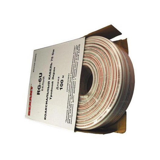 Кабель RG-6U+CU (75%) 75Ом (тройной экран) "MASTER" Б (уп.100м) Rexant 01-2241