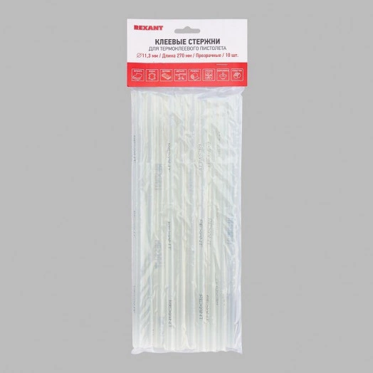 Стержень клеевой d=11.3мм L=270мм прозр. (уп.10шт) Rexant 09-1270