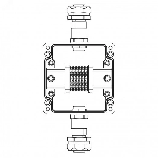 Взрывозащищенная клеммная коробка из алюминия TBE-A-12-(6xCBC.2)-1xKAEPM2MHK-20(A)-1xKAEPM2MHK-20(C)1Ex e IIC Т5 Gb / Ex tb IIIC T95°C Db IP66