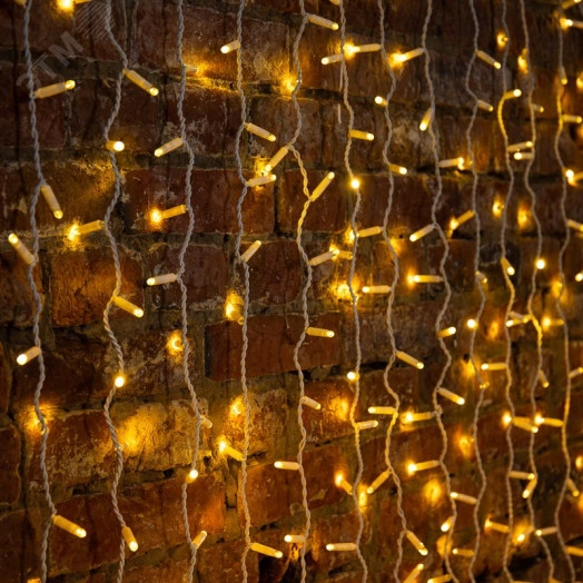 Дождь (Занавес) 2х6 м, белый ПВХ, 768 LED теплый белый