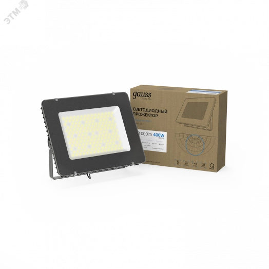 Прожектор светодиодный ДО-400 Вт 48000 Лм 6500К 175-265 В IP65 с линзой 40 грд графитовый LED Qplus Gauss