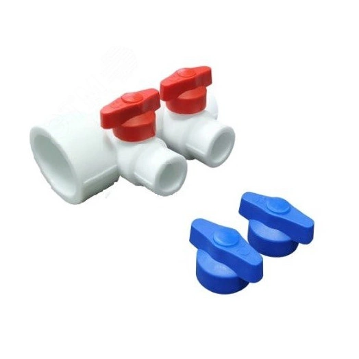 Коллектор универсальный с отсечными кранами 40х20 на 2 выхода (10/1) БЕЛЫЙ