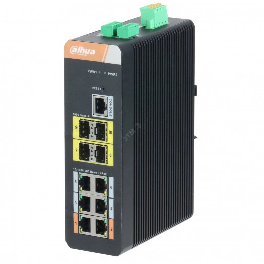 Коммутатор промышленный 10-портовый гигабитный с  6-РОЕ портами, управляемый