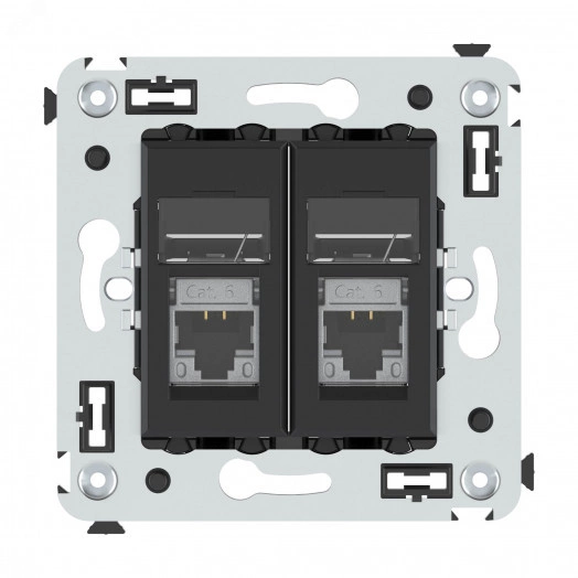 Компьютерная розетка RJ-45 в стену, кат.6 экранированная двойная,''Avanti'', ''Черный матовый''