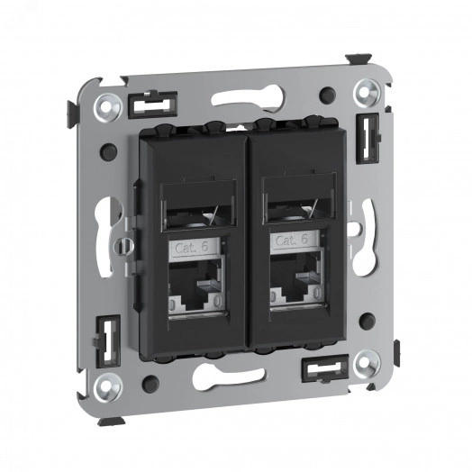 Компьютерная розетка RJ-45 в стену, кат.6 экранированная двойная,''Avanti'', ''Черный матовый''