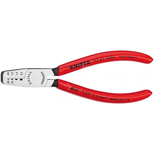 Пресс-клещи для обжима контактных гильз 4 гнезда 025-25мм (AWG 23-13) L=145мм обливные рукоятки блистер