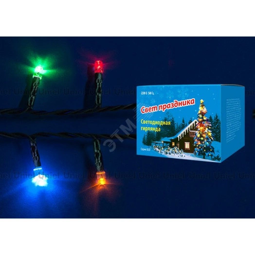 Гирлянда светодиодная с контроллером 100 светодиодов 8 м разноцветная IP20 провод зеленый ULD-S0800-100/DGA MULTI IP20