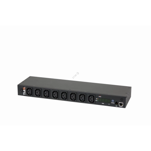 Блок розеток TLK Серия MN (Monitored) 19д 8 розеток C13 макс. нагрузка 16 А шнур питания 3 м. вилка С20 цифровое измерение силы тока на входе счетчик кВт*ч металлический корпус макс. мощность 4000 Вт 432*4445*125 мм цвет черный.