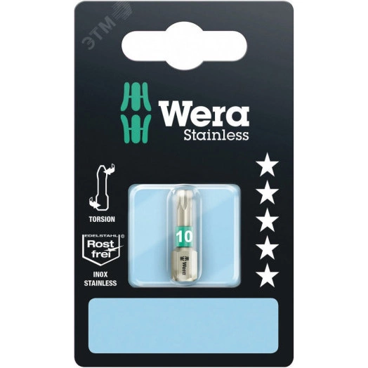 Бита 3867/1 TS TORX SB нержавеющая сталь хвостовик шестигранный 1/4 C 6.3 TX 10 x 25 мм с держателем-еврослот для подвеса